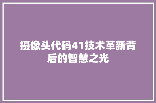 摄像头代码41技术革新背后的智慧之光 GoogleSEO