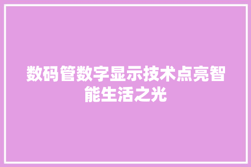 数码管数字显示技术点亮智能生活之光 神马SEO