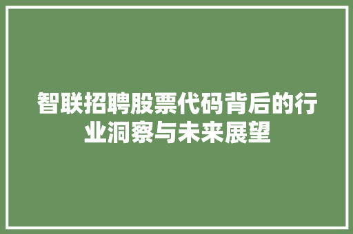 智联招聘股票代码背后的行业洞察与未来展望 神马SEO