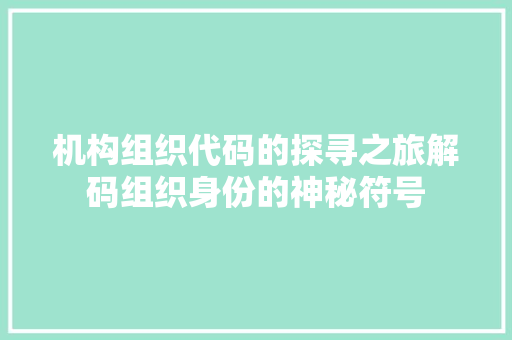 机构组织代码的探寻之旅解码组织身份的神秘符号 百度SEO
