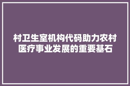 村卫生室机构代码助力农村医疗事业发展的重要基石 百度SEO
