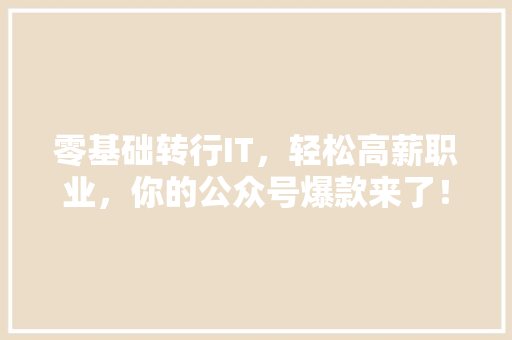 零基础转行IT，轻松高薪职业，你的公众号爆款来了！ 必应SEO
