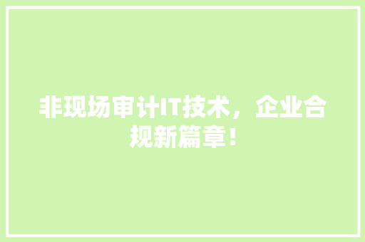 非现场审计IT技术，企业合规新篇章！ 搜狗SEO