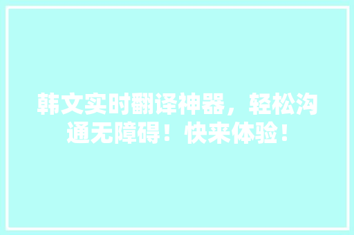 韩文实时翻译神器，轻松沟通无障碍！快来体验！ 神马SEO