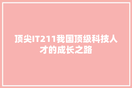 顶尖IT211我国顶级科技人才的成长之路 搜狗SEO