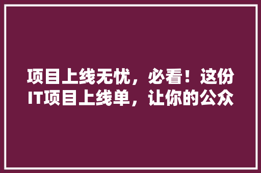 项目上线无忧，必看！这份IT项目上线单，让你的公众号成为爆款！ GoogleSEO