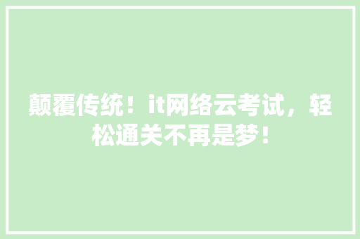 颠覆传统！it网络云考试，轻松通关不再是梦！ 神马SEO