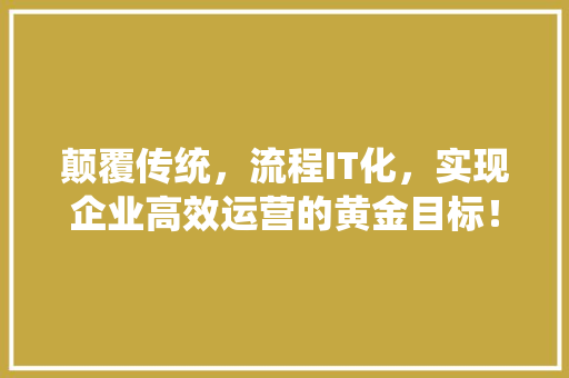 颠覆传统，流程IT化，实现企业高效运营的黄金目标！ 神马SEO