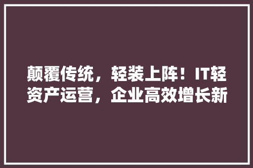 颠覆传统，轻装上阵！IT轻资产运营，企业高效增长新方法！