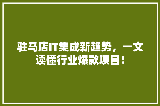 驻马店IT集成新趋势，一文读懂行业爆款项目！ 必应SEO