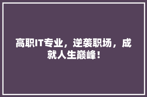 高职IT专业，逆袭职场，成就人生巅峰！ GoogleSEO