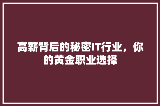 高薪背后的秘密IT行业，你的黄金职业选择 搜狗SEO