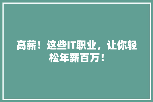 高薪！这些IT职业，让你轻松年薪百万！ 必应SEO