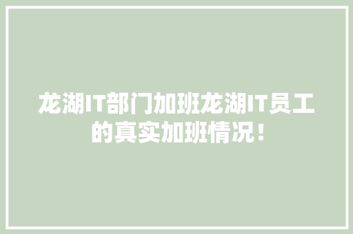龙湖IT部门加班龙湖IT员工的真实加班情况！ 必应SEO