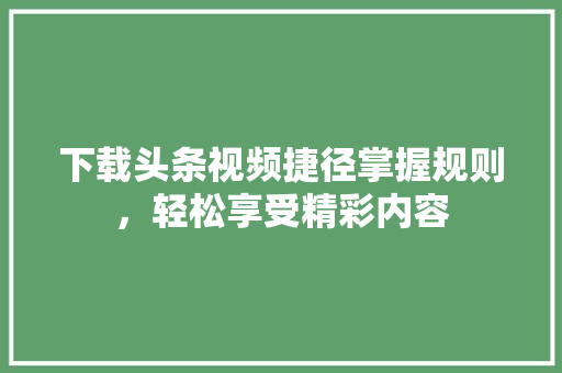 下载头条视频捷径掌握规则，轻松享受精彩内容 必应SEO