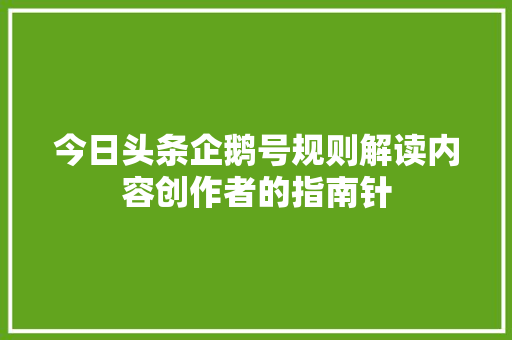 今日头条企鹅号规则解读内容创作者的指南针 GoogleSEO