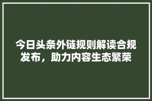 今日头条外链规则解读合规发布，助力内容生态繁荣 搜狗SEO