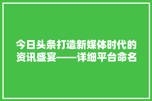 今日头条打造新媒体时代的资讯盛宴——详细平台命名规则背后的智慧 神马SEO