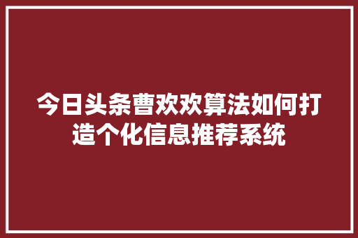 今日头条曹欢欢算法如何打造个化信息推荐系统 神马SEO