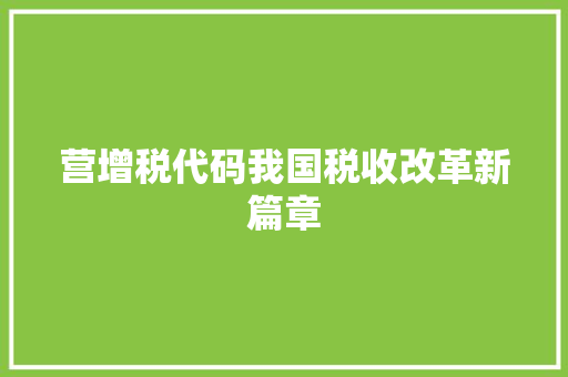 营增税代码我国税收改革新篇章 搜狗SEO