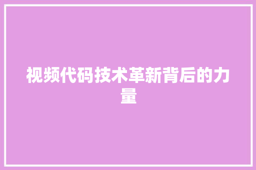 视频代码技术革新背后的力量