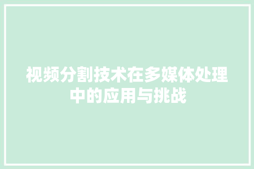 视频分割技术在多媒体处理中的应用与挑战