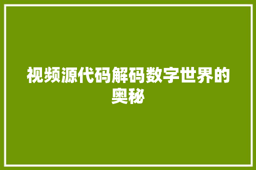 视频源代码解码数字世界的奥秘 搜狗SEO