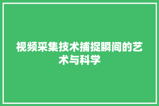 视频采集技术捕捉瞬间的艺术与科学 神马SEO