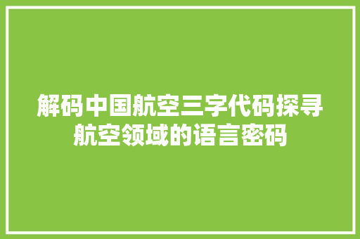 解码中国航空三字代码探寻航空领域的语言密码 百度SEO