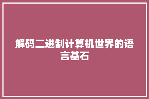 解码二进制计算机世界的语言基石