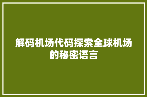 解码机场代码探索全球机场的秘密语言 百度SEO