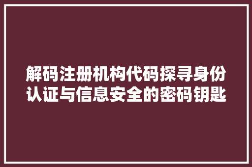 解码注册机构代码探寻身份认证与信息安全的密码钥匙 百度SEO