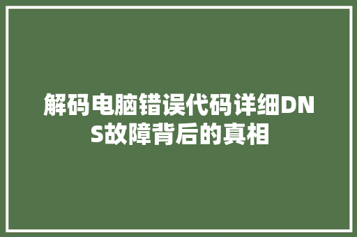 解码电脑错误代码详细DNS故障背后的真相 神马SEO