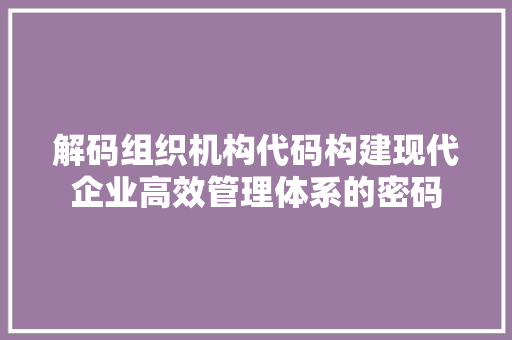 解码组织机构代码构建现代企业高效管理体系的密码