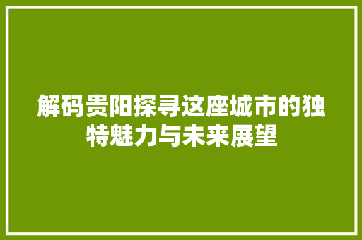 解码贵阳探寻这座城市的独特魅力与未来展望 必应SEO