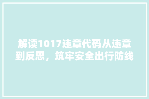 解读1017违章代码从违章到反思，筑牢安全出行防线 搜狗SEO
