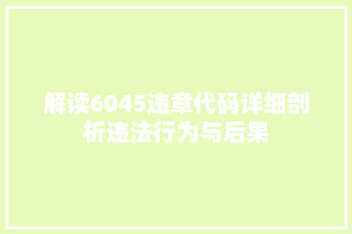 解读6045违章代码详细剖析违法行为与后果 GoogleSEO