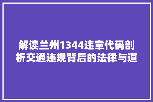 解读兰州1344违章代码剖析交通违规背后的法律与道德思考 百度SEO