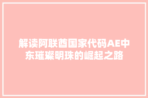 解读阿联酋国家代码AE中东璀璨明珠的崛起之路 神马SEO