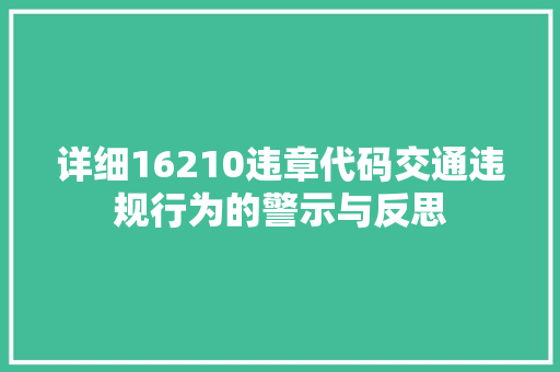 详细16210违章代码交通违规行为的警示与反思 搜狗SEO