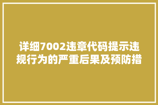 详细7002违章代码提示违规行为的严重后果及预防措施 GoogleSEO