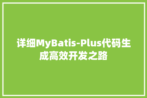 详细MyBatis-Plus代码生成高效开发之路 神马SEO