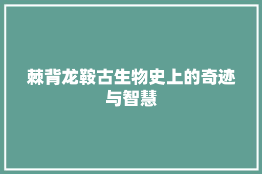 棘背龙鞍古生物史上的奇迹与智慧 神马SEO