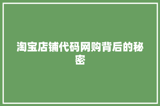 淘宝店铺代码网购背后的秘密 百度SEO