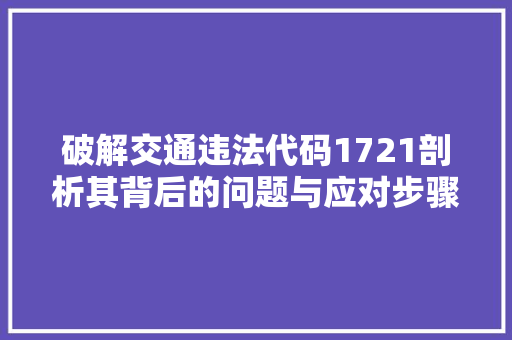 破解交通违法代码1721剖析其背后的问题与应对步骤 必应SEO