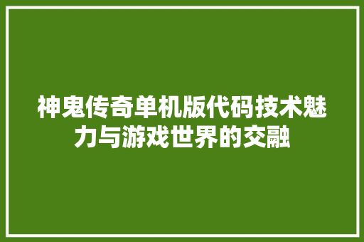 神鬼传奇单机版代码技术魅力与游戏世界的交融 必应SEO
