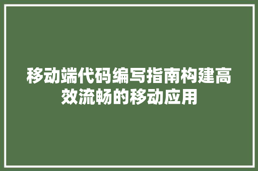 移动端代码编写指南构建高效流畅的移动应用 神马SEO