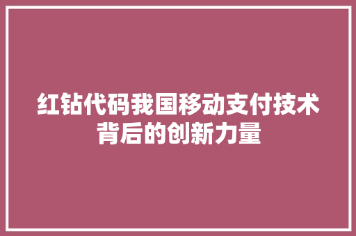 红钻代码我国移动支付技术背后的创新力量 GoogleSEO