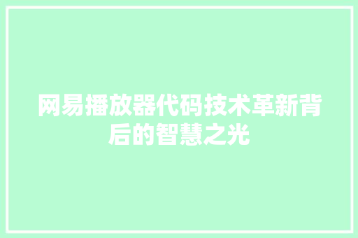 网易播放器代码技术革新背后的智慧之光 神马SEO