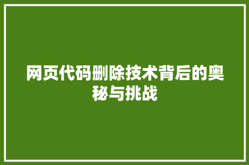 网页代码删除技术背后的奥秘与挑战 必应SEO